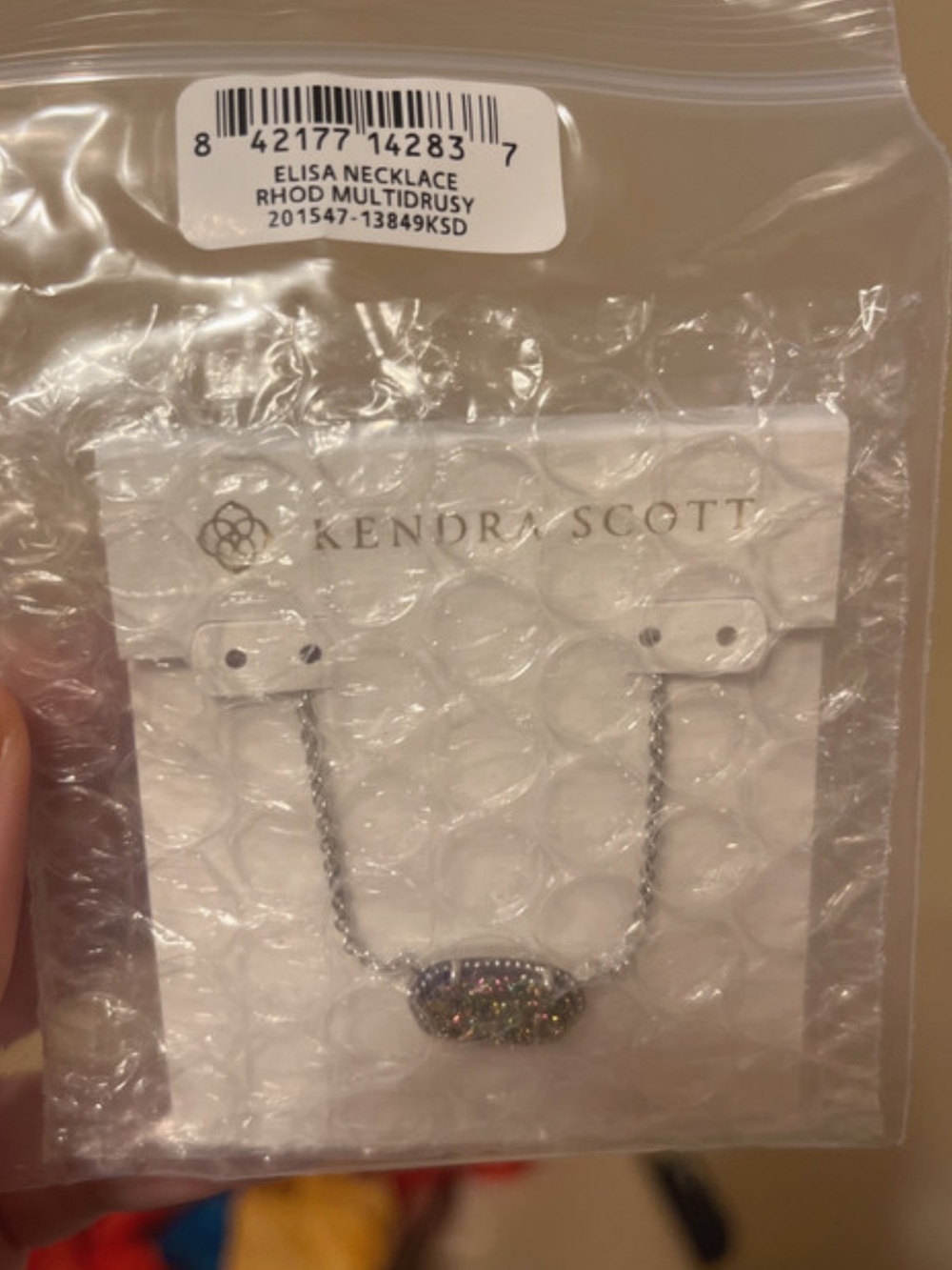 Kendra Scott Silver Necklace with Multi-Color Druzy Pendant